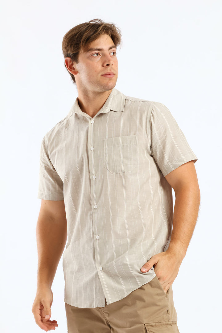Stripe Surf Interest Regular Shirt - Stone