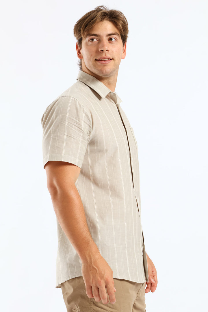 Stripe Surf Interest Regular Shirt - Stone