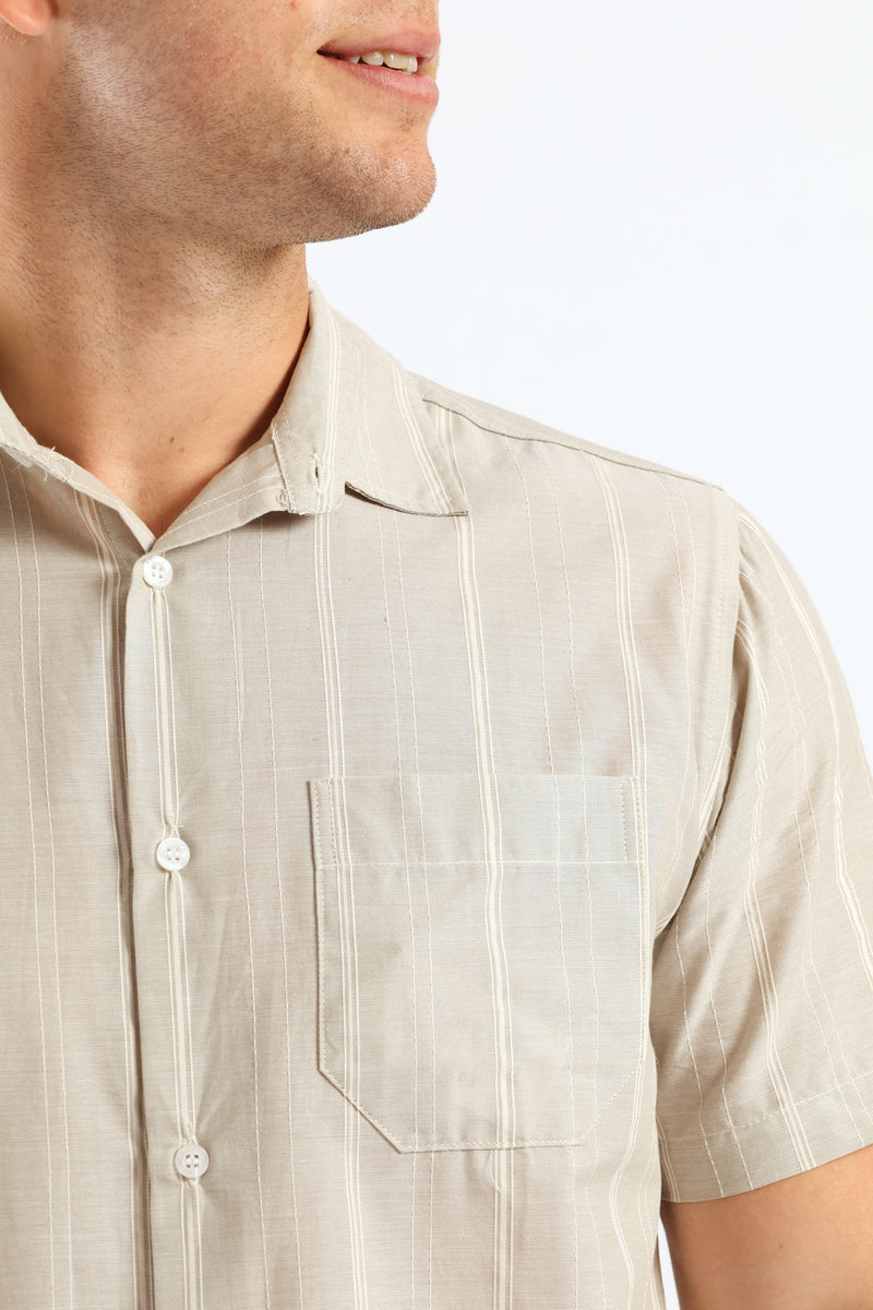 Stripe Surf Interest Regular Shirt - Stone