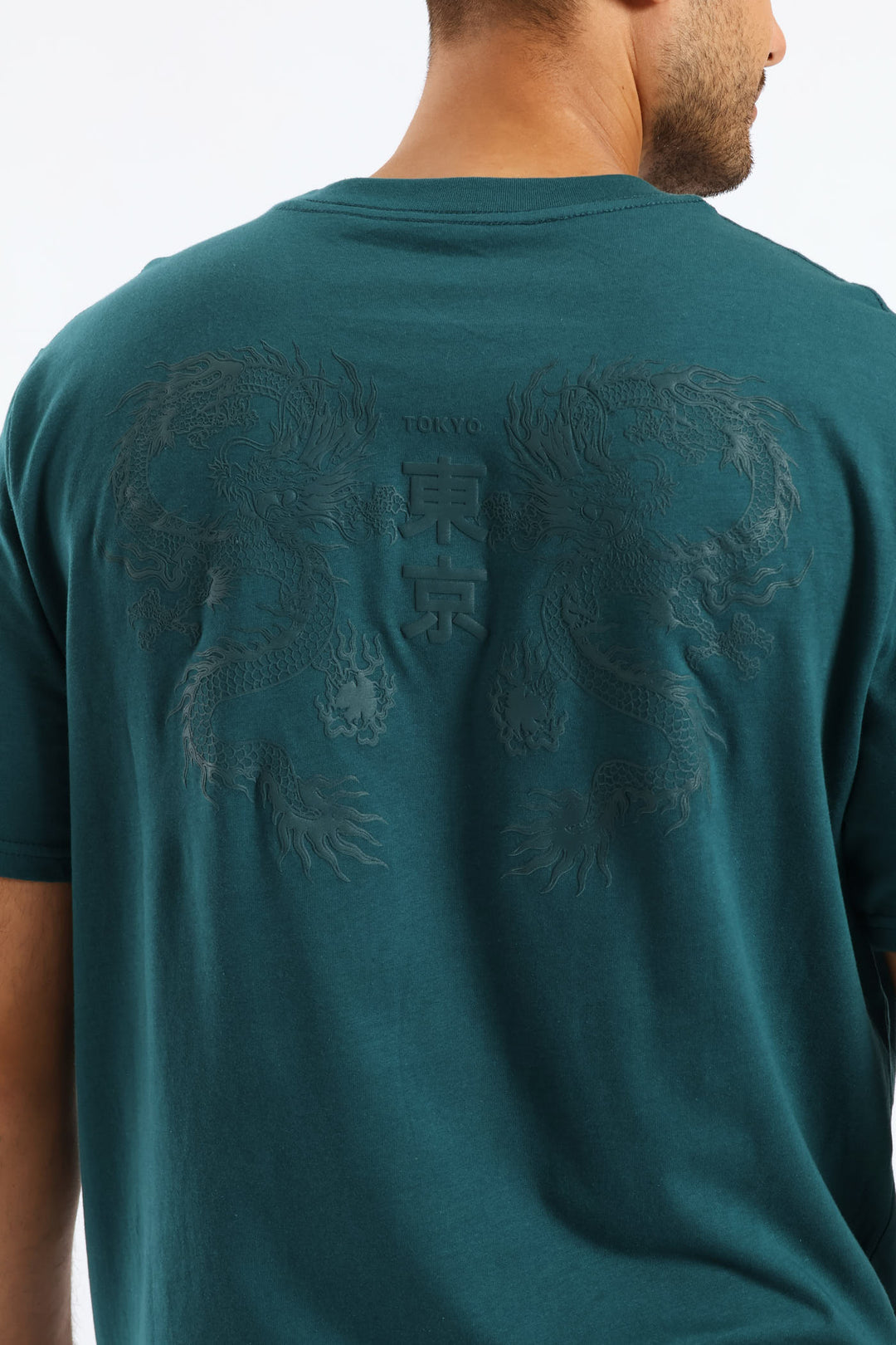 Dragon Front & Back Print Tee - Dark Teal