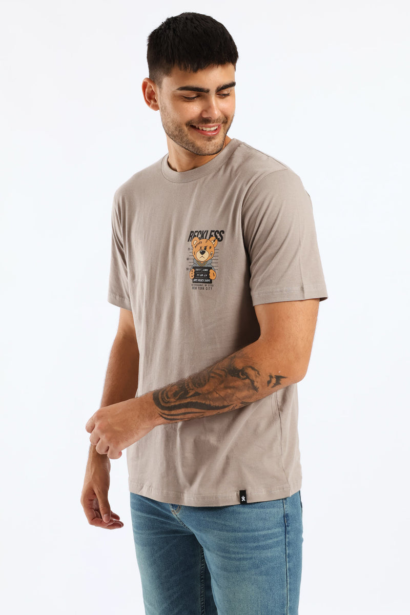 Crime Teddy Front & Back Tee - Grey