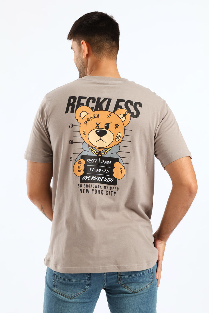 Crime Teddy Front & Back Tee - Grey