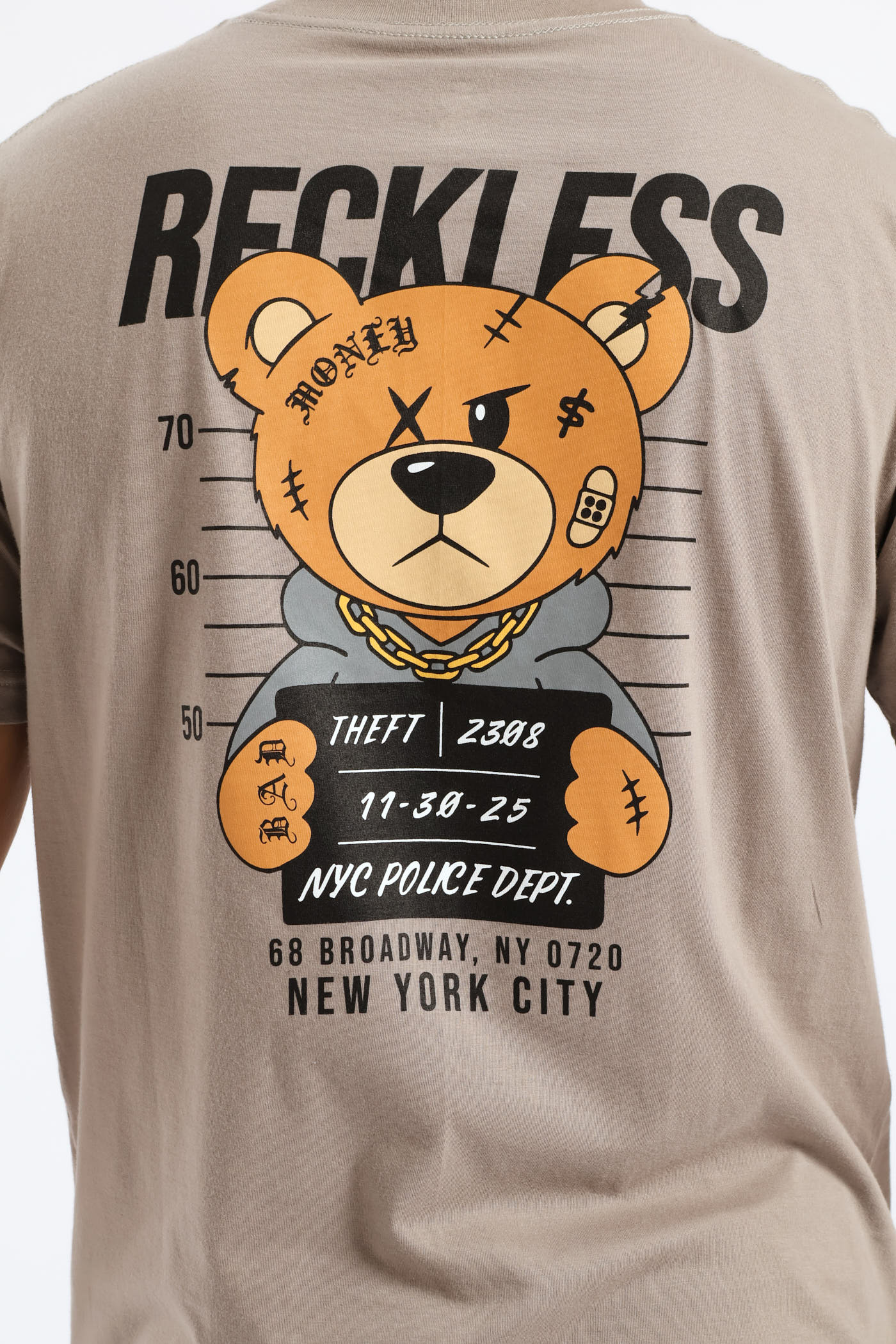 Mens Crime Teddy Front & Back Tee - Grey – Edgars