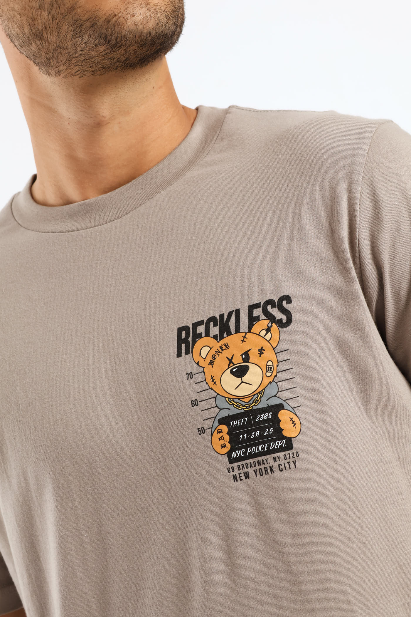 Mens Crime Teddy Front & Back Tee - Grey – Edgars