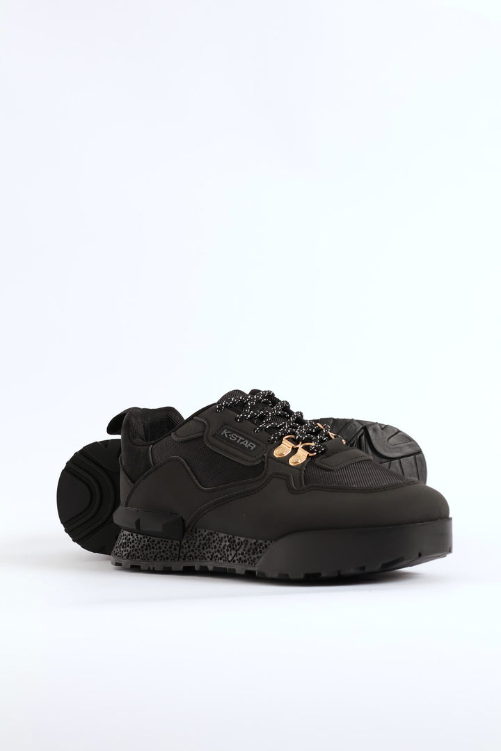 Spark Lace Up Fashion Trainer - Black