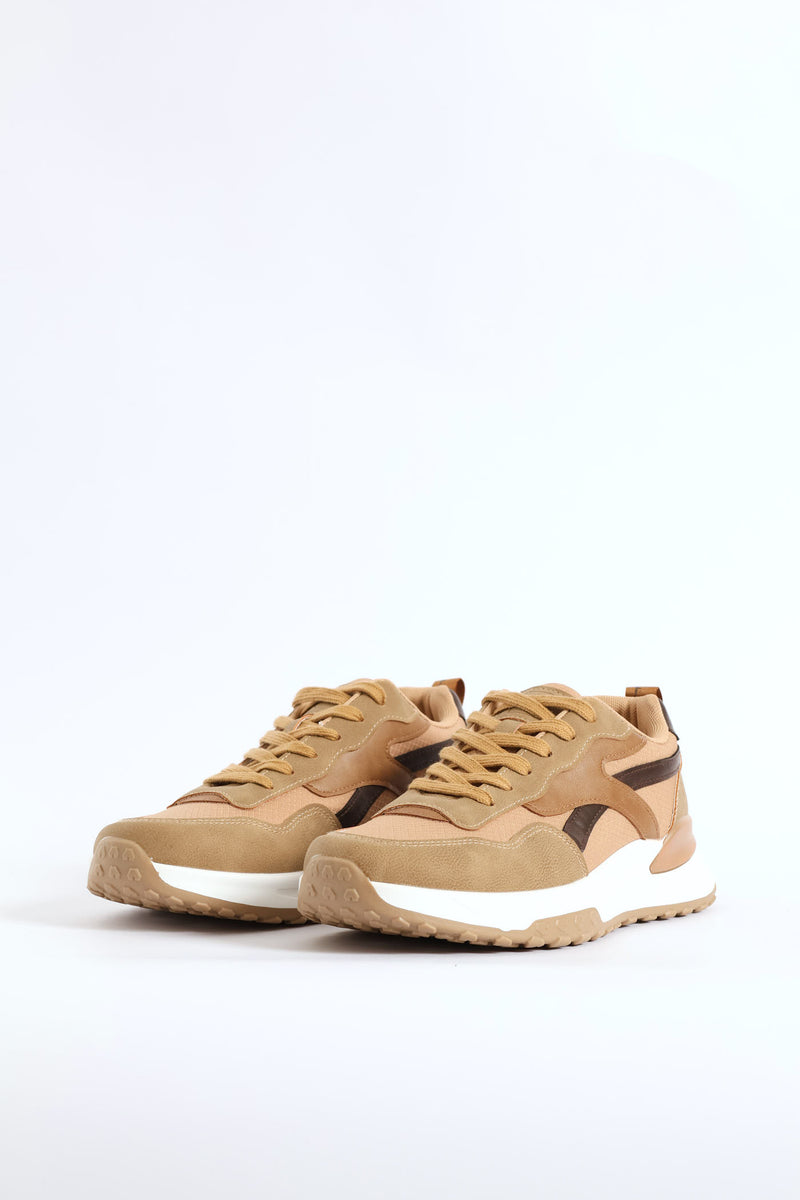 Panelled Retro Sneaker - Beige