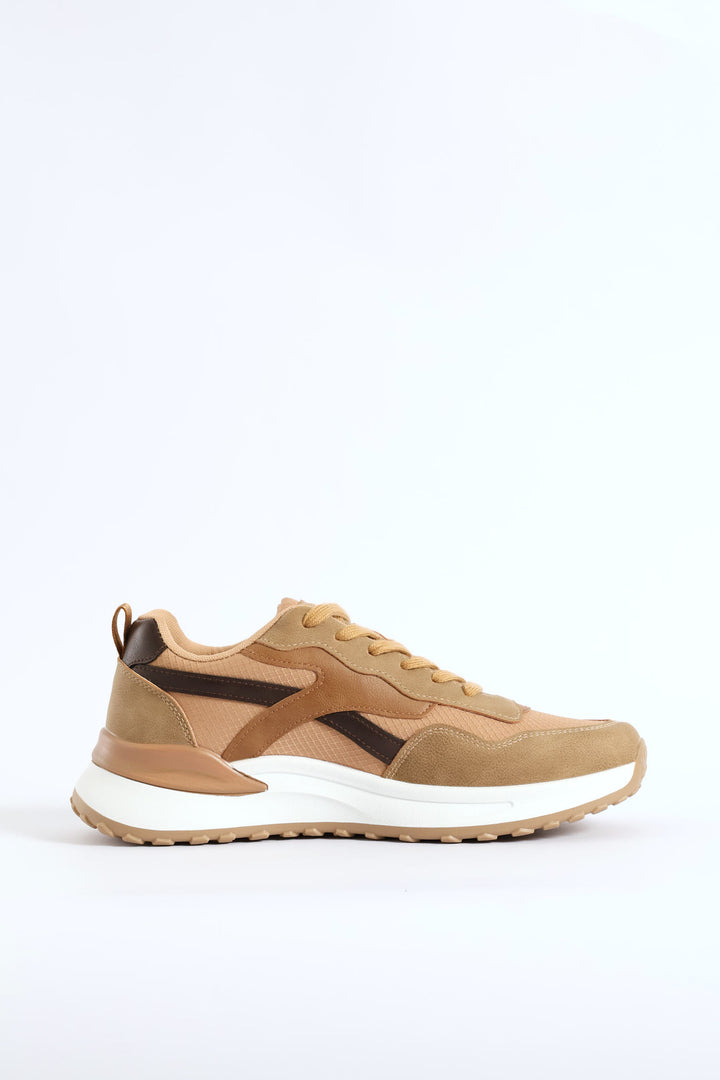 Panelled Retro Sneaker - Beige