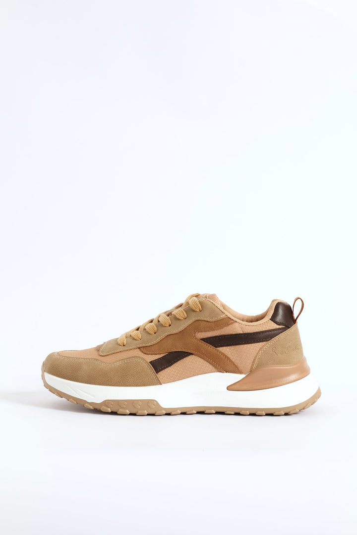 Panelled Retro Sneaker - Beige