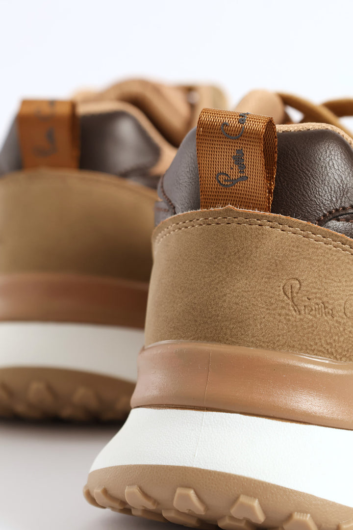 Panelled Retro Sneaker - Beige