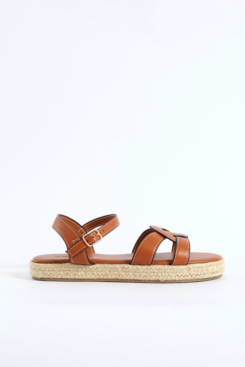 Girls Flatform Espadrille Sandal - Tan