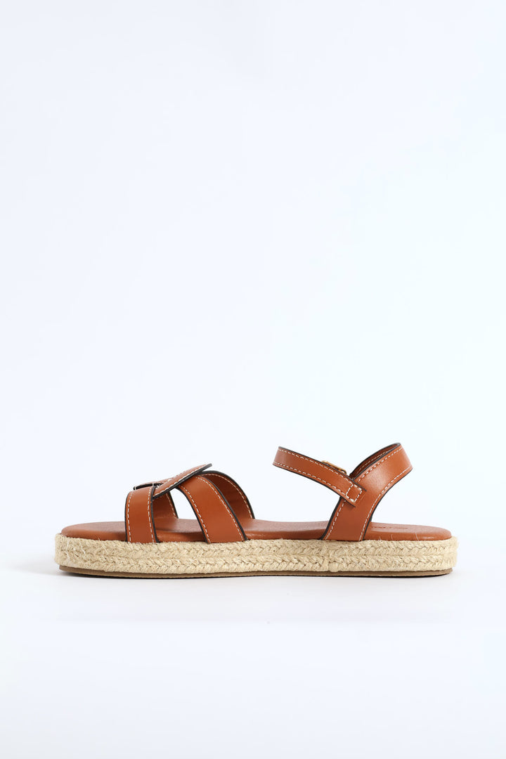 Girls Flatform Espadrille Sandal - Tan