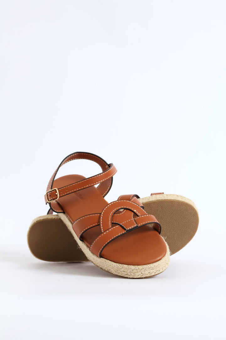 Girls Flatform Espadrille Sandal - Tan