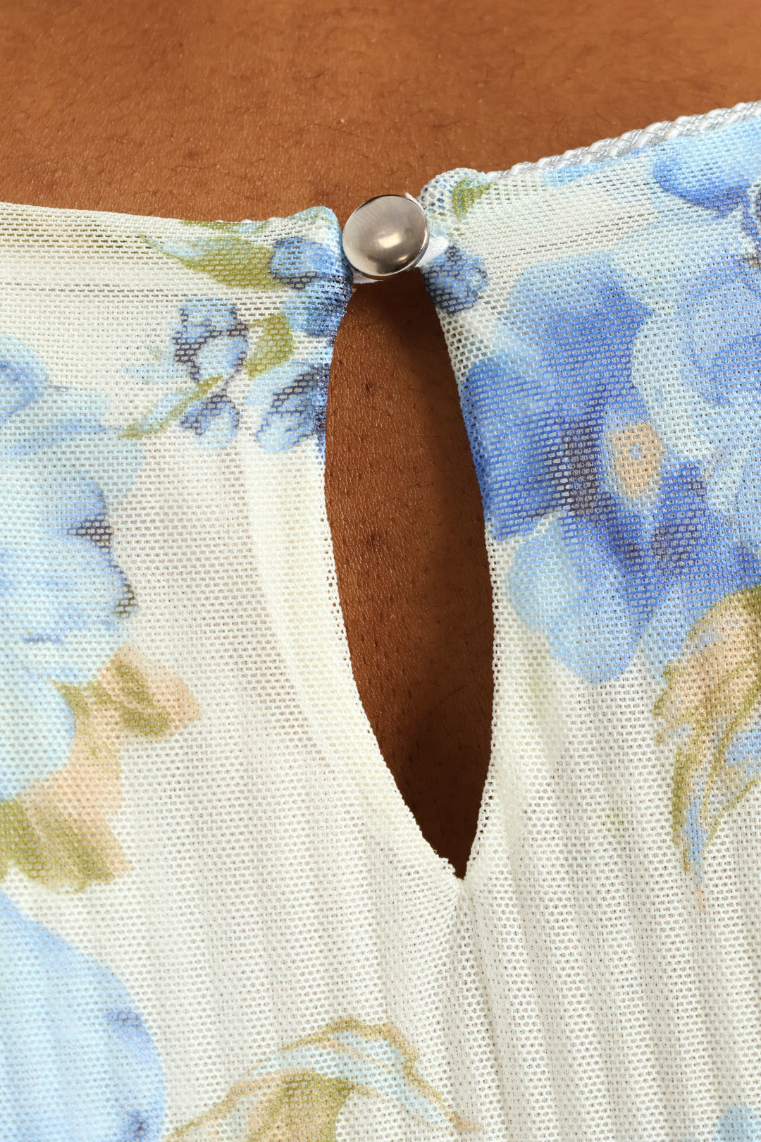 Release Pleat Floral Mesh Midi Dress - Cream/Blue