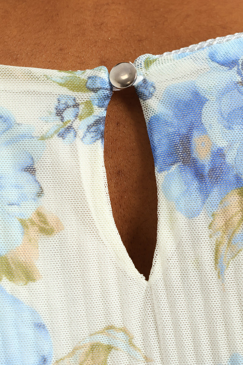 Release Pleat Floral Mesh Midi Dress - Cream/Blue