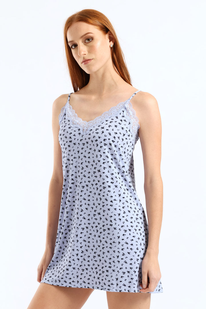 Ditsy Single Polyamide Chemise - Blue