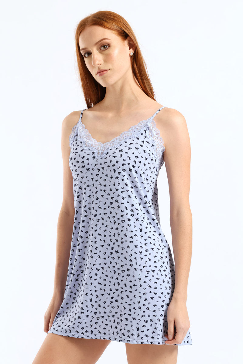 Ditsy Single Polyamide Chemise - Blue
