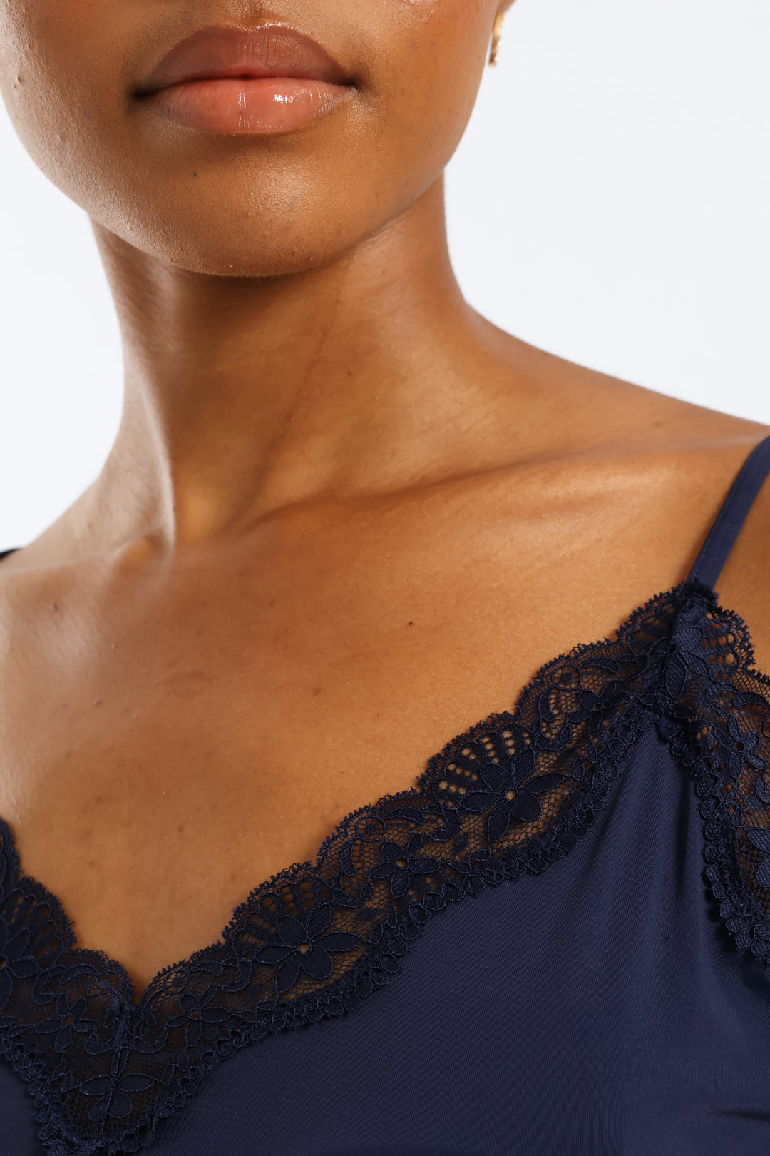 Plain Polyamide Cami & Short Set - Navy