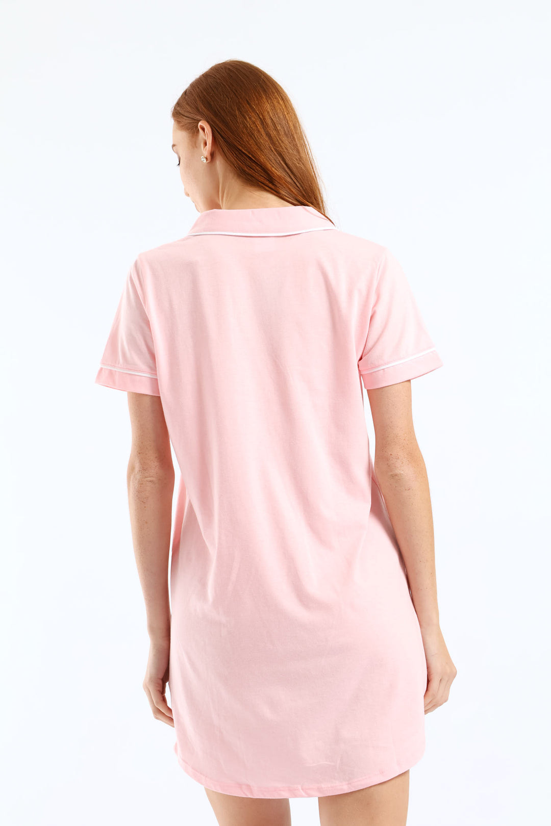 Button Through Knit Sleepshirt - Pink