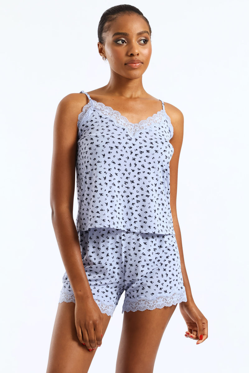 Polyamide Ditsy Cami & Short Set - Blue