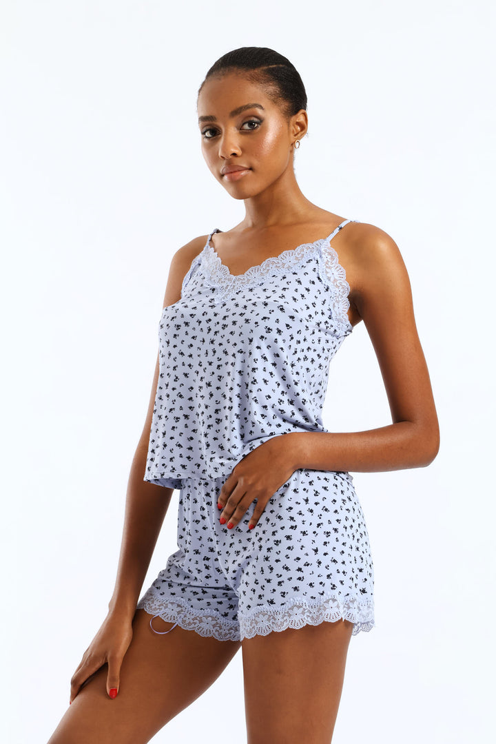 Polyamide Ditsy Cami & Short Set - Blue