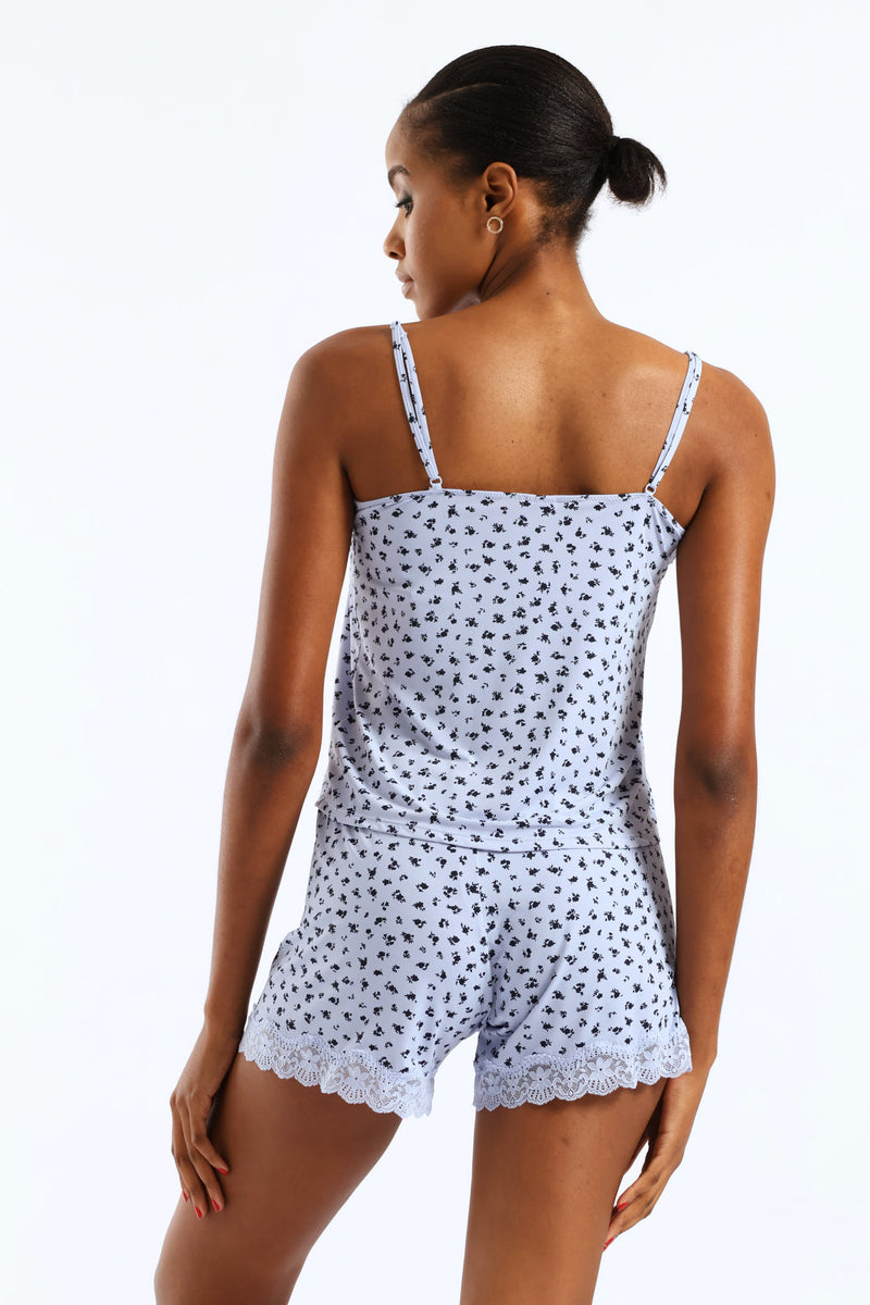 Polyamide Ditsy Cami & Short Set - Blue