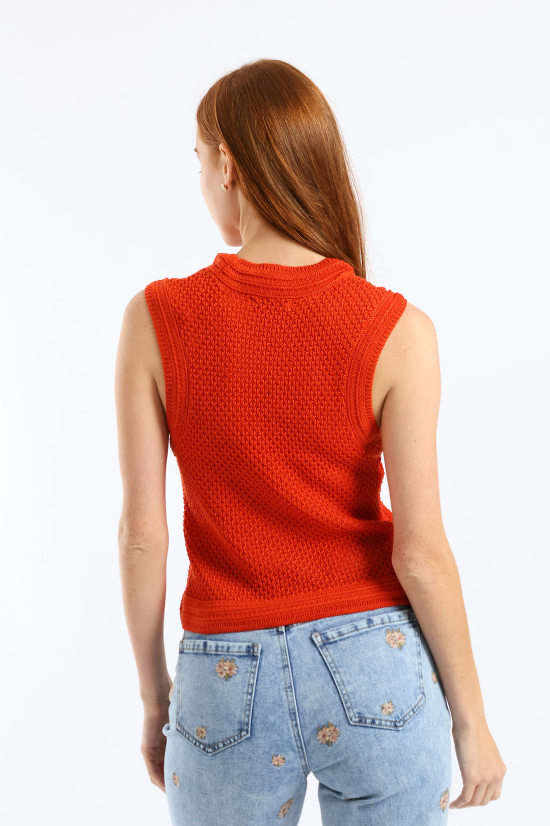 Ottoman Stitch Detail Textured Knitwear Tank - Burnt Orange
