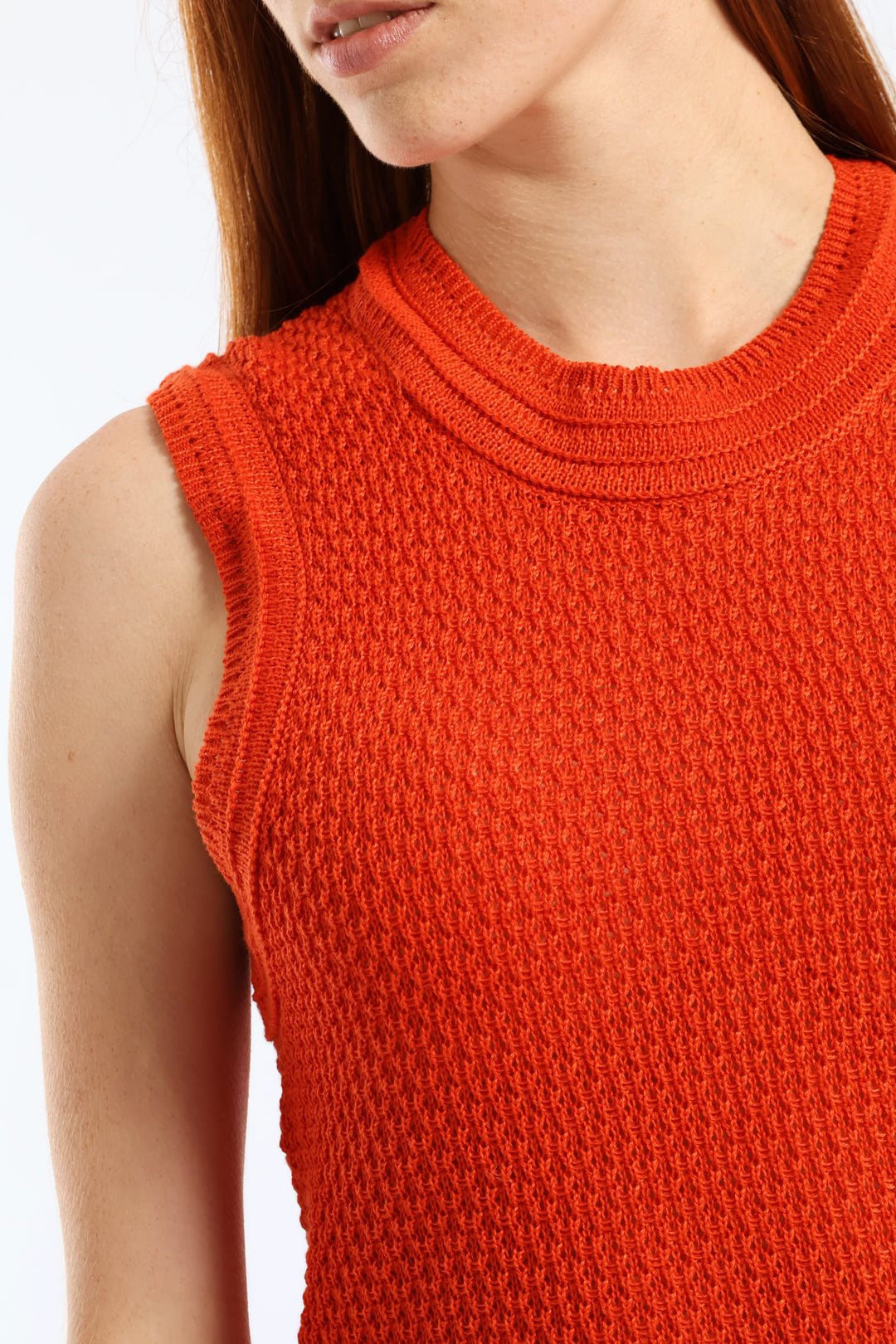 Ottoman Stitch Detail Textured Knitwear Tank - Burnt Orange