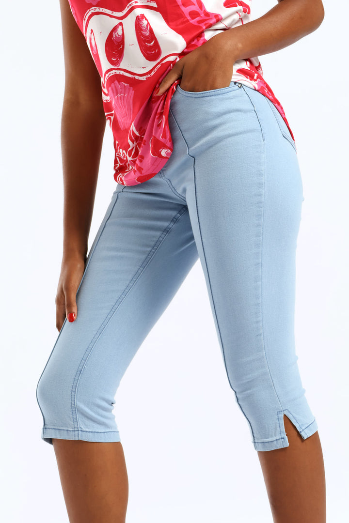 Pinch Seam Denim Capri Shorts - Bleach