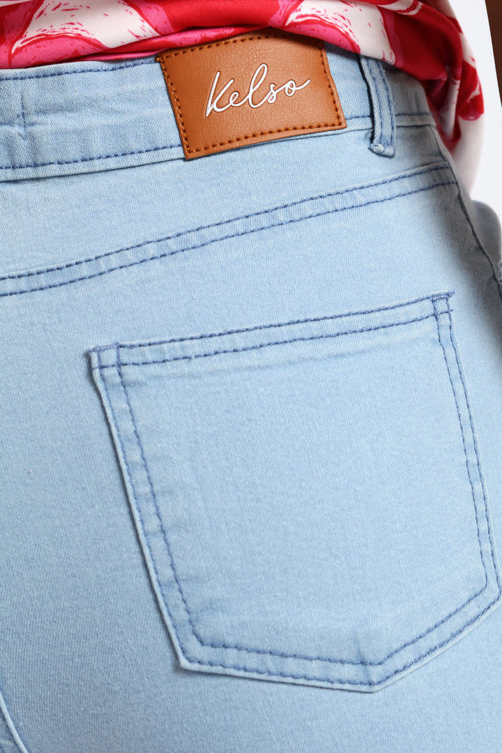 Pinch Seam Denim Capri Shorts - Bleach