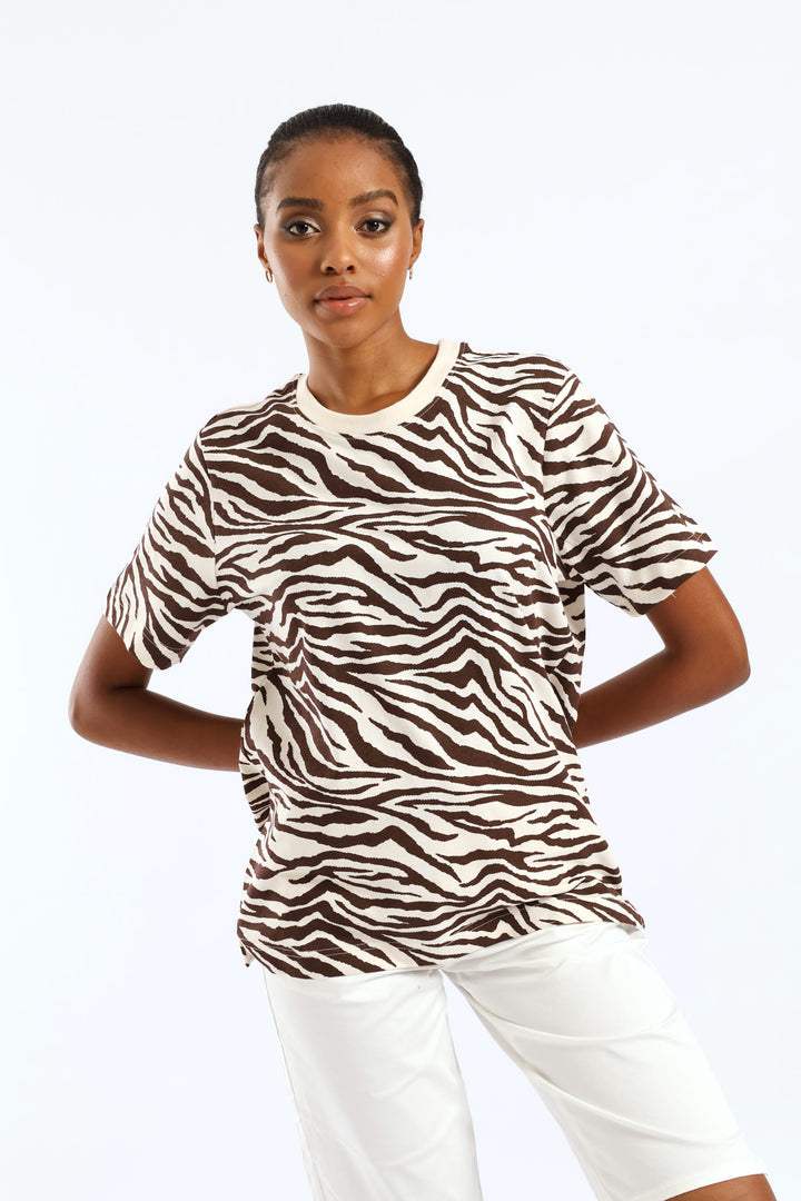 Zebra Print Boxy Tee - Dark Chocolate