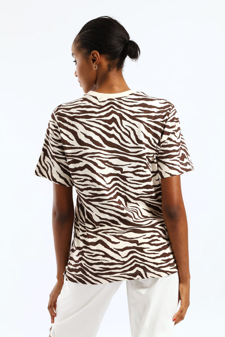 Zebra Print Boxy Tee - Dark Chocolate