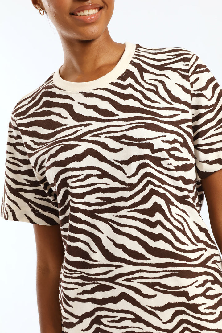 Zebra Print Boxy Tee - Dark Chocolate