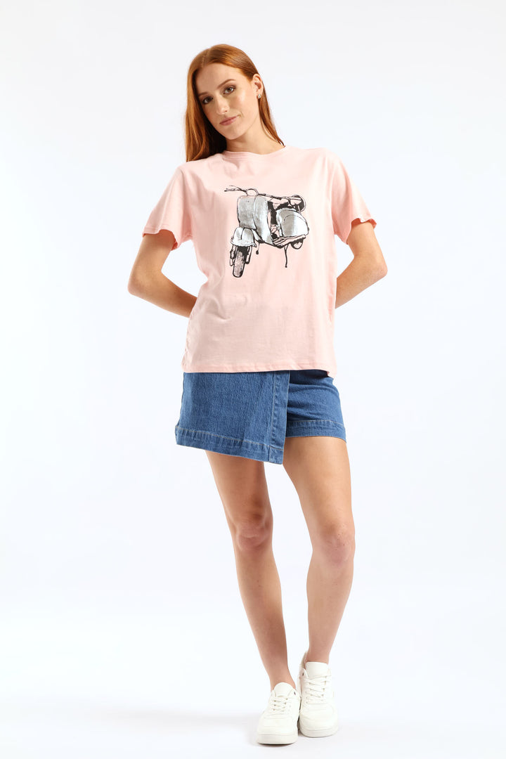 Elasticated Waistband Mid Thigh Denim Skort - Medium Wash