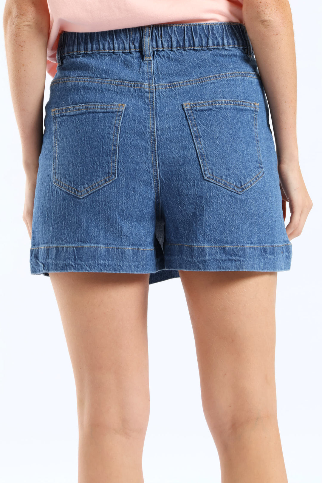 Elasticated Waistband Mid Thigh Denim Skort - Medium Wash