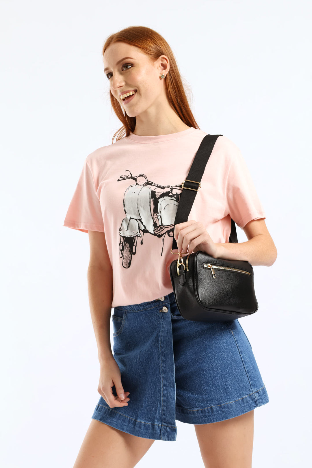 Double Top Zip Webbing Strap Camera Bag - Black