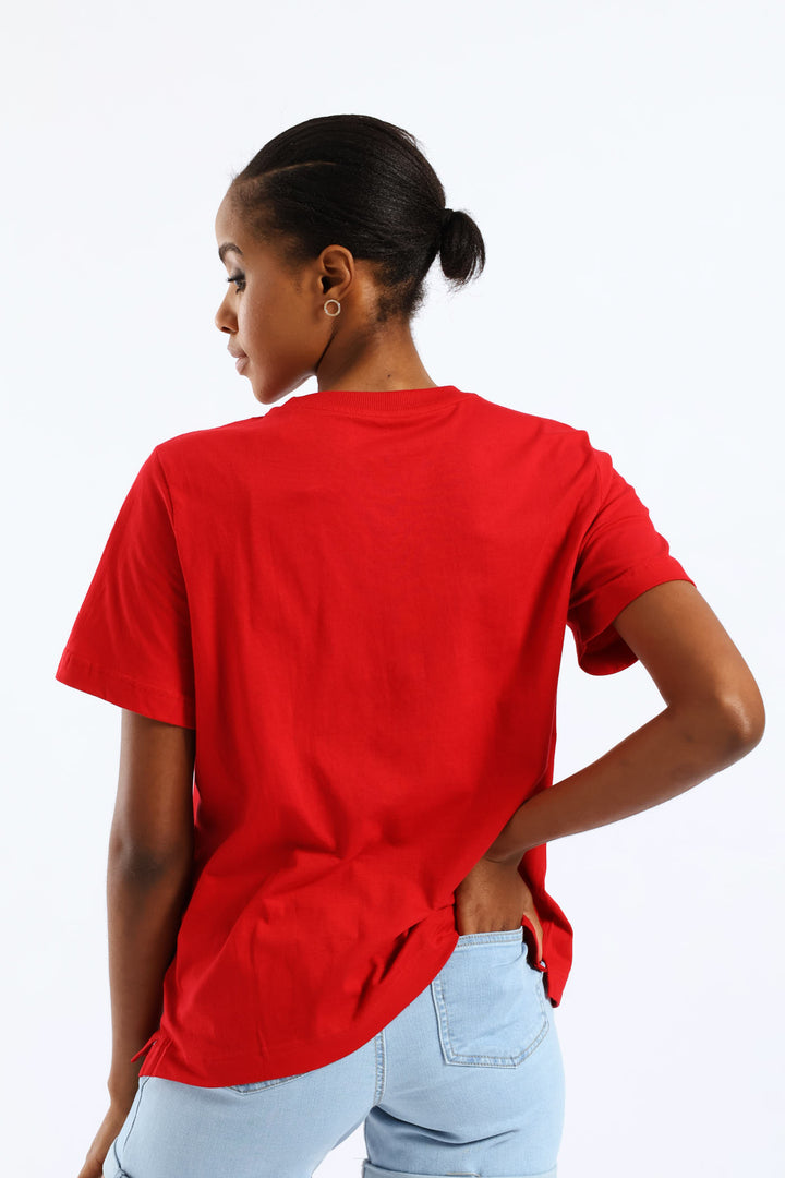 Rib Neck Boxy Tee - Red