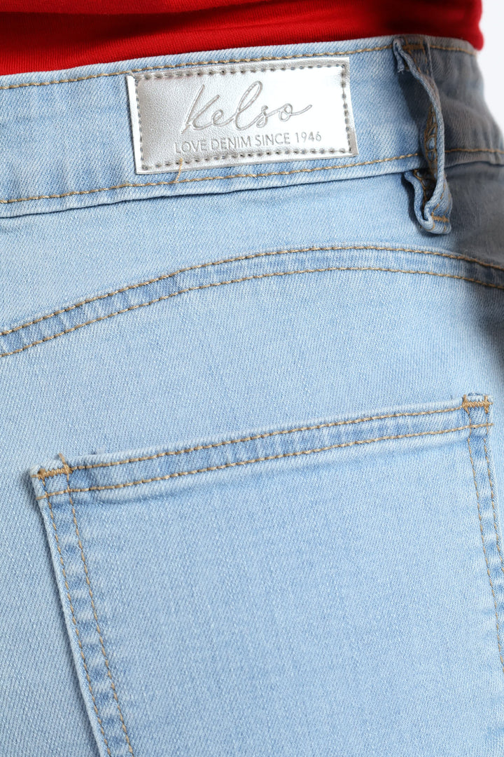 Classic Roll Hem Mid Thigh Supersoft Denim Short - Bleach