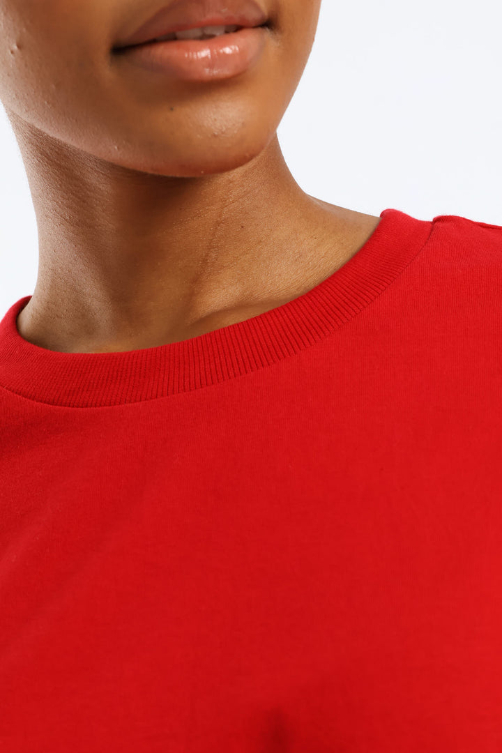 Rib Neck Boxy Tee - Red