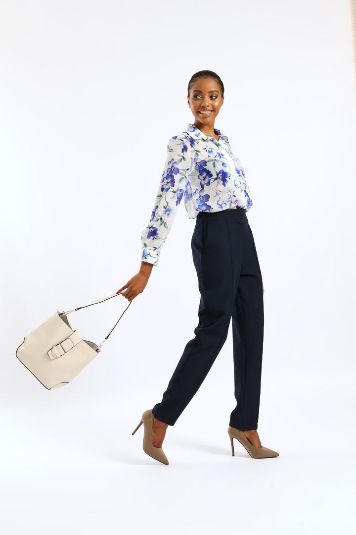 Front Flap Gold Trim Bucket Bag - Cream