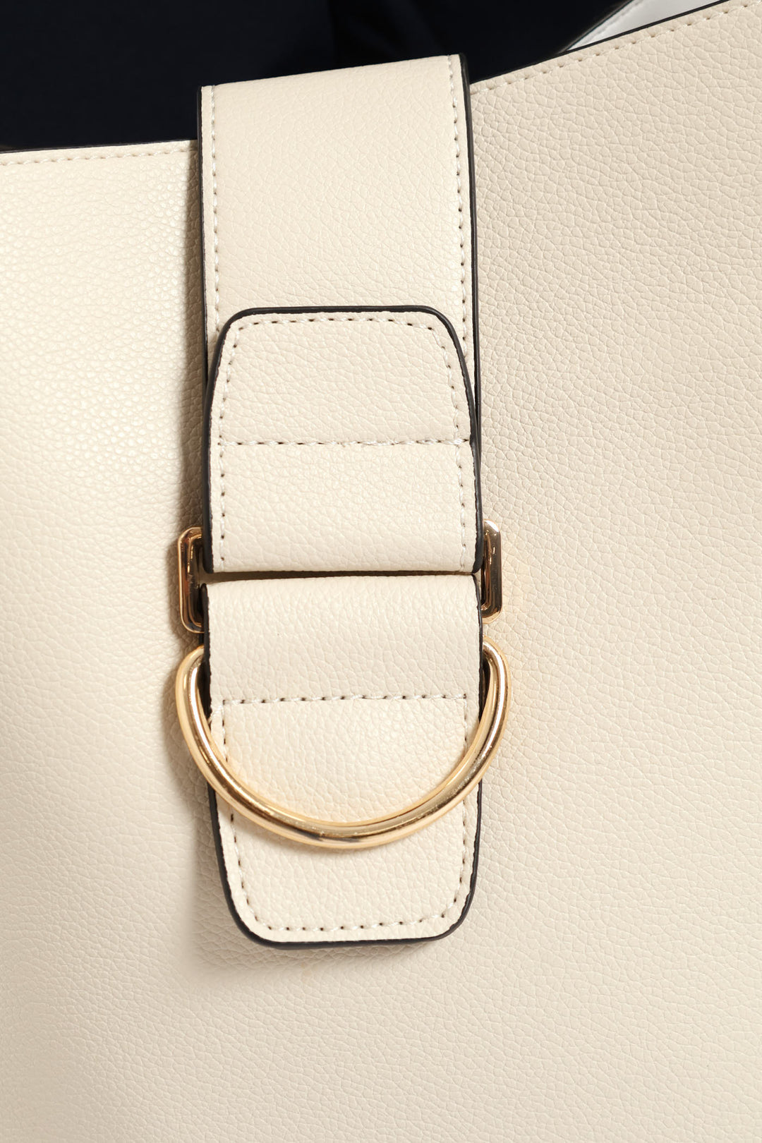 Front Flap Gold Trim Bucket Bag - Cream