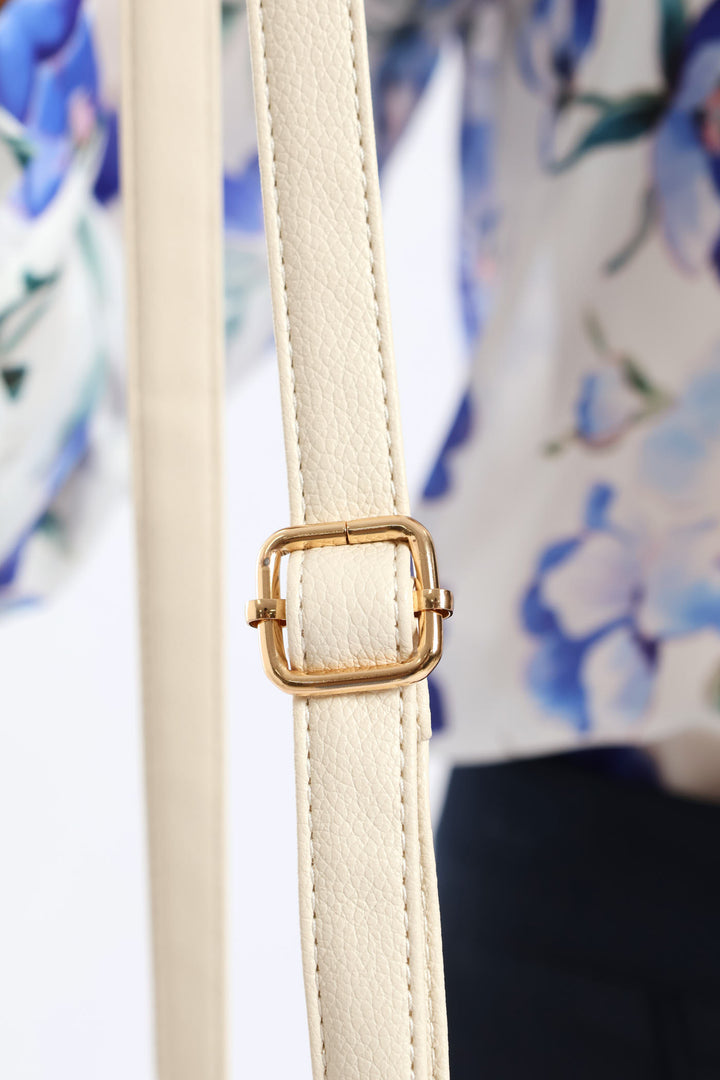 Front Flap Gold Trim Bucket Bag - Cream