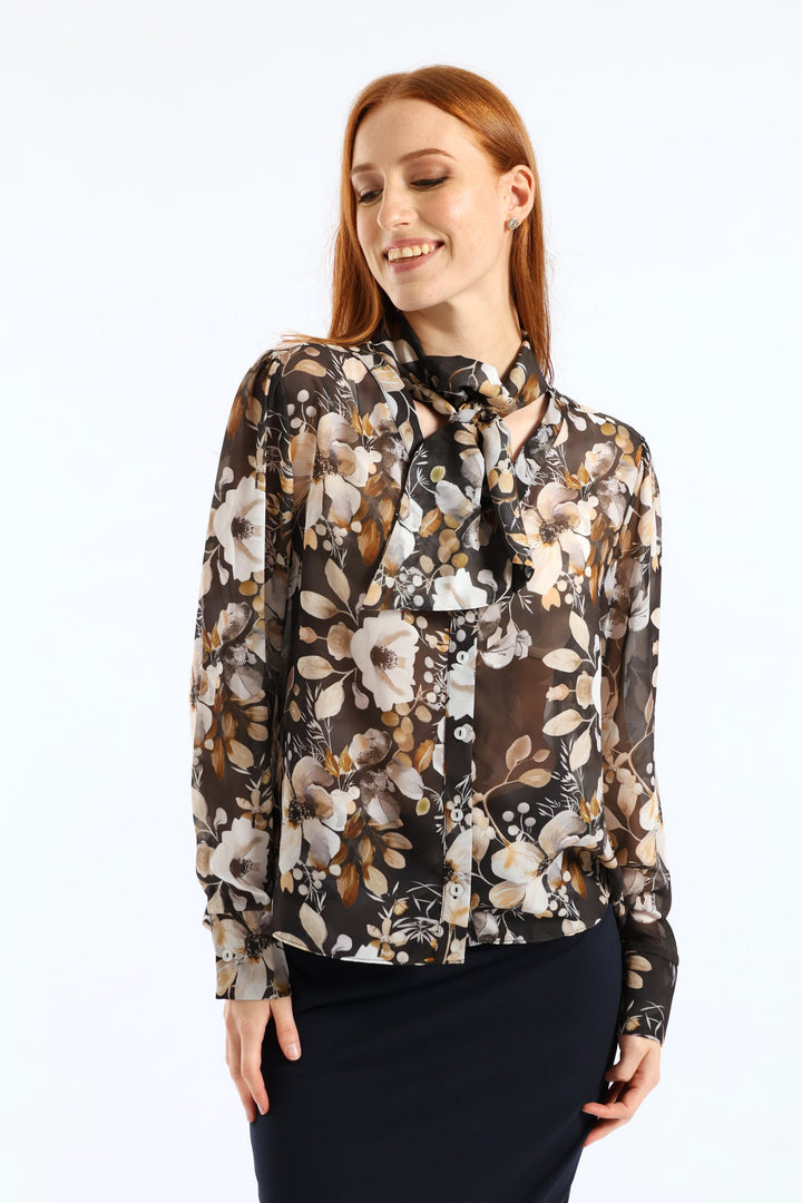 Kitty Bow Dark Romantic Blouse - Black