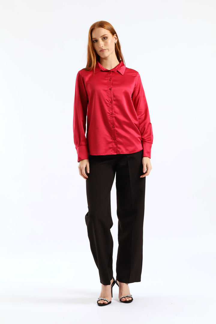 Satin Shirt - Cerise
