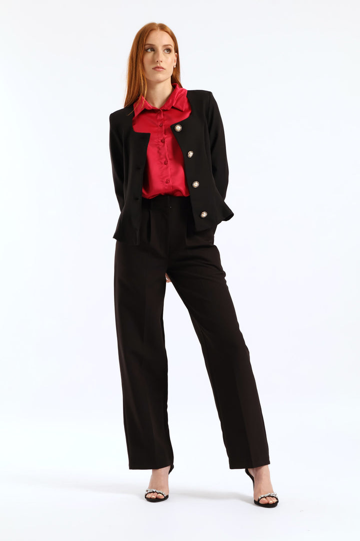 Sqaure Neck Preppy Blazer - Black