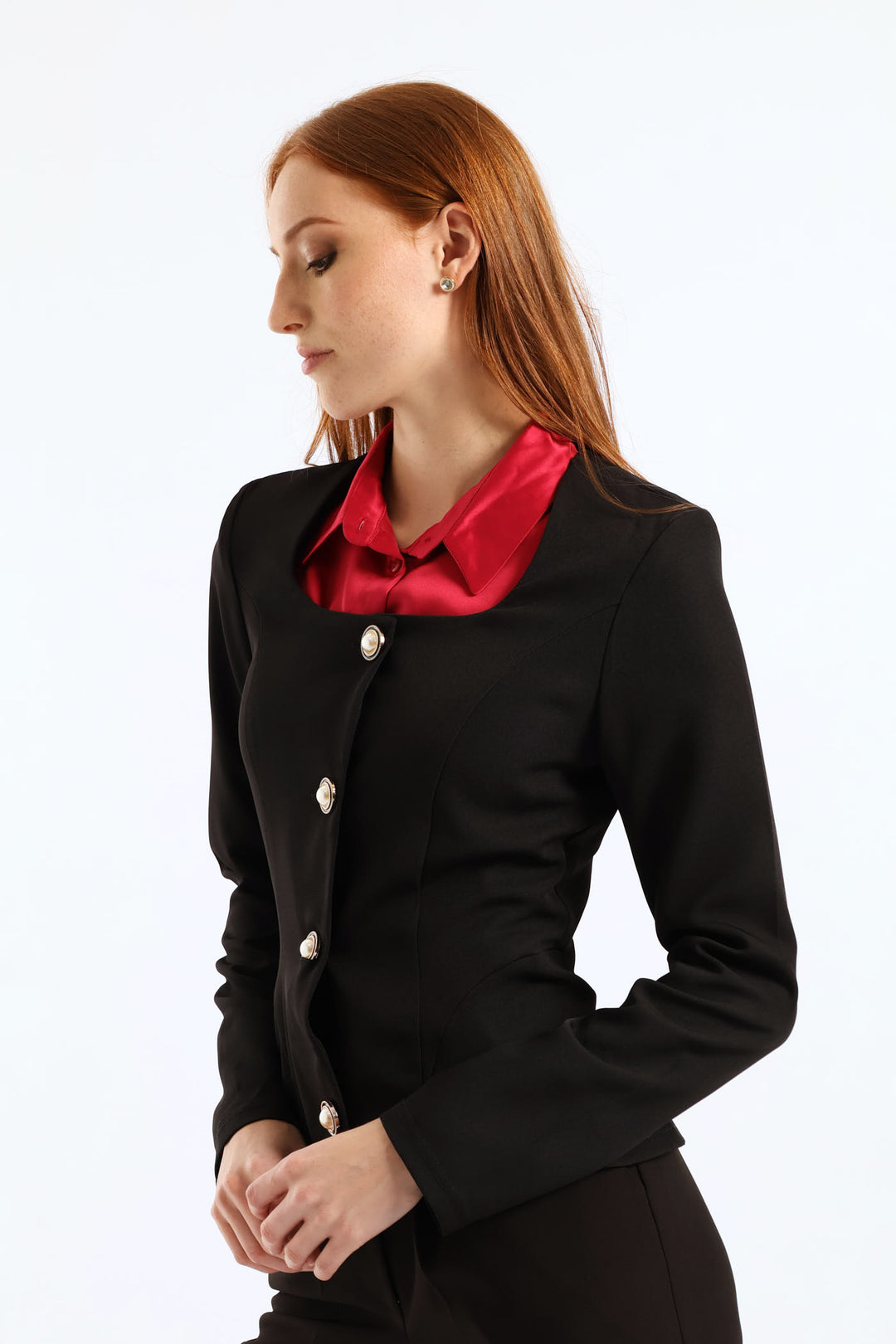 Sqaure Neck Preppy Blazer - Black