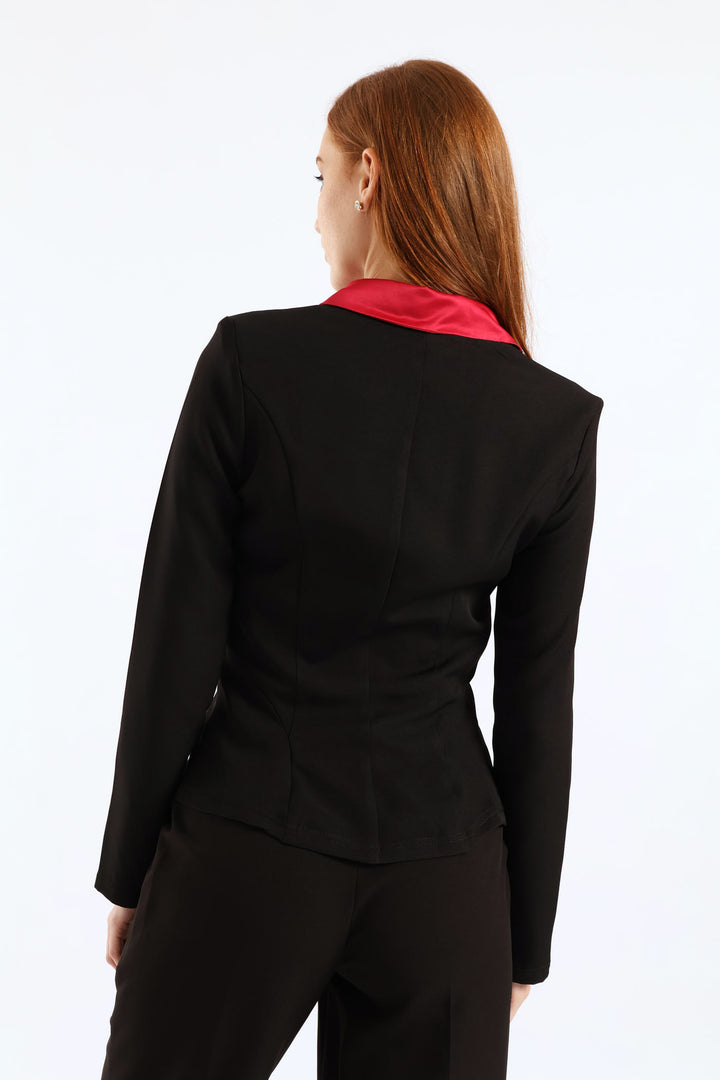 Sqaure Neck Preppy Blazer - Black