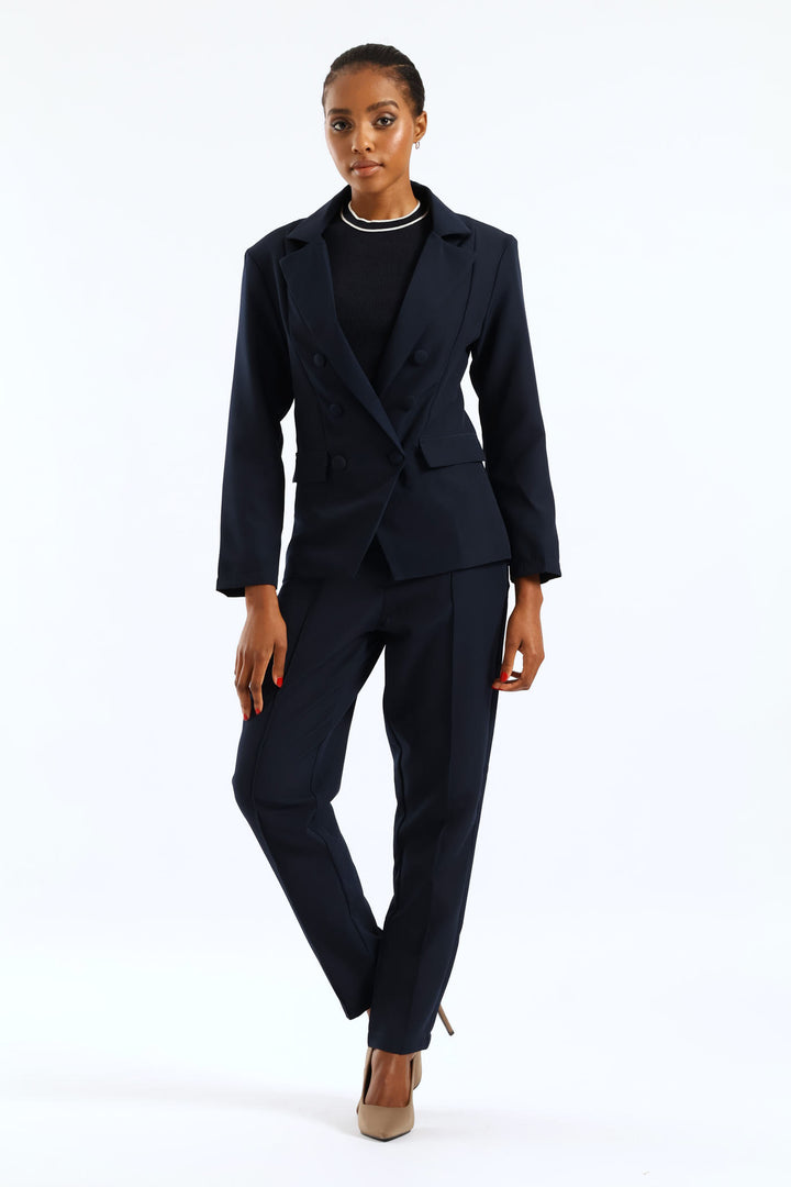 Pin Tuck Slim Leg Pant - Dark Navy