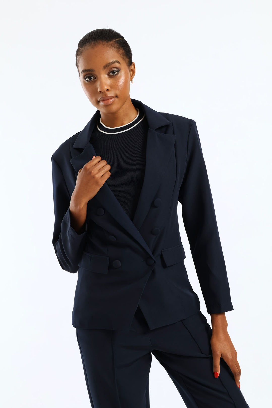Double Notch Hem Work Blazer - Dark Navy