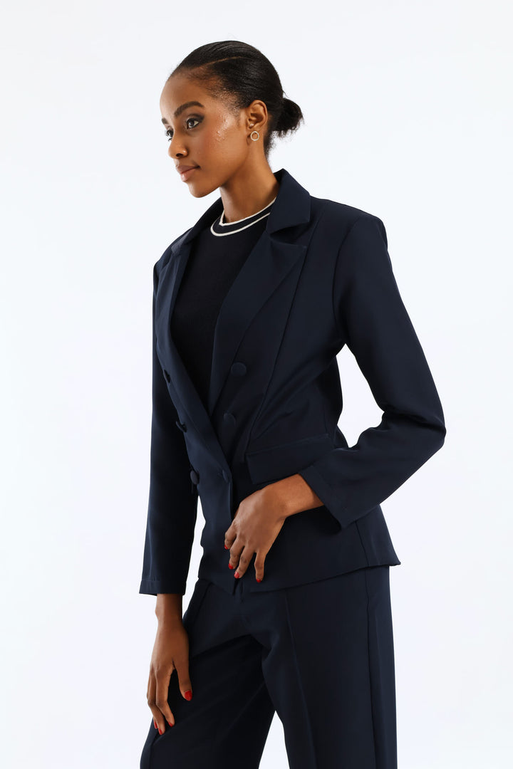 Double Notch Hem Work Blazer - Dark Navy
