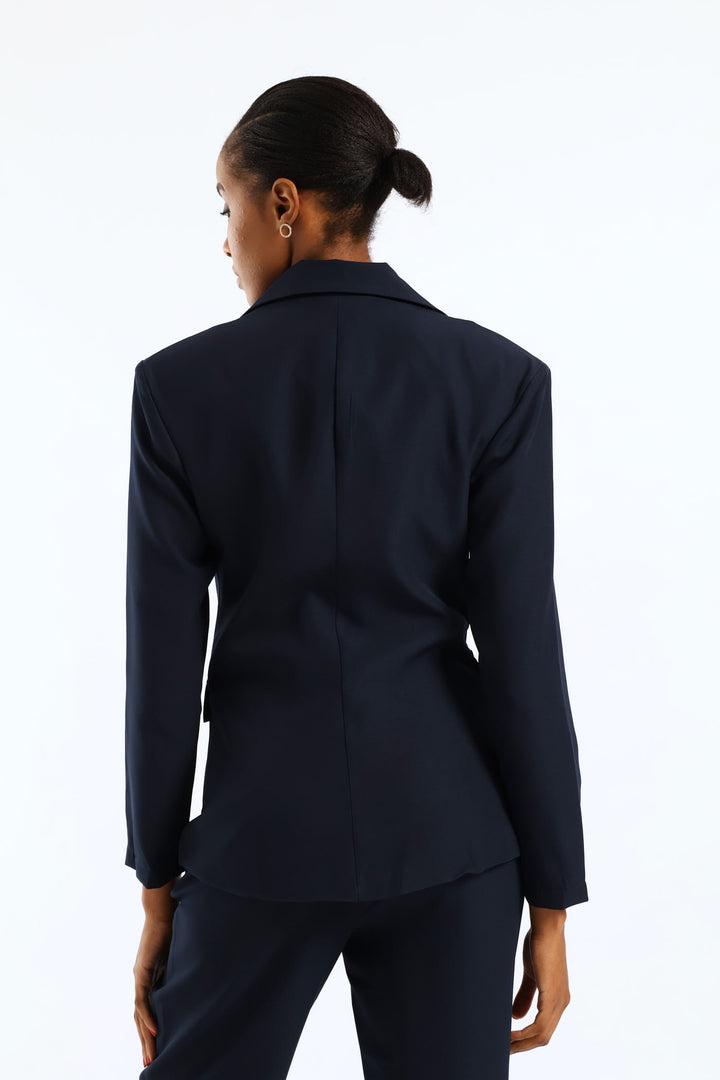 Double Notch Hem Work Blazer - Dark Navy
